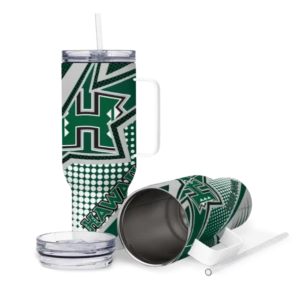 personalized hawaii rainbow warriors arrow burst green curved tumbler high quality.webp