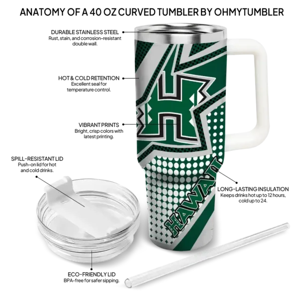 personalized hawaii rainbow warriors arrow burst green curved tumbler new arrival.webp