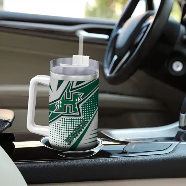 personalized hawaii rainbow warriors arrow burst green curved tumbler trendy.webp