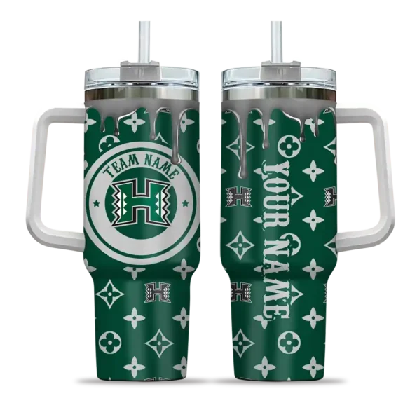 personalized hawaii rainbow warriors bullseye drips green curved tumbler best selling.webp