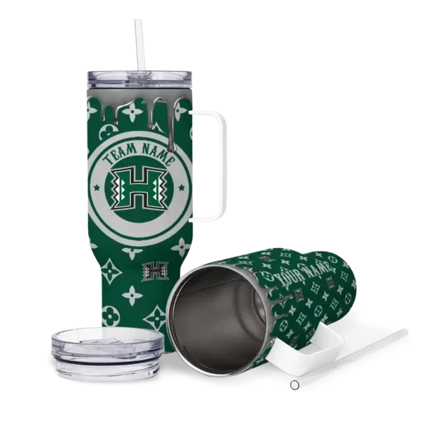 personalized hawaii rainbow warriors bullseye drips green curved tumbler high quality.webp