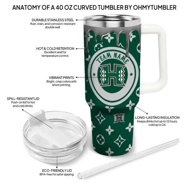 personalized hawaii rainbow warriors bullseye drips green curved tumbler new arrival.webp