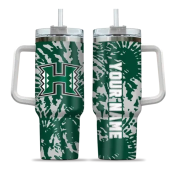 personalized hawaii rainbow warriors burst swirl green curved tumbler best selling.webp
