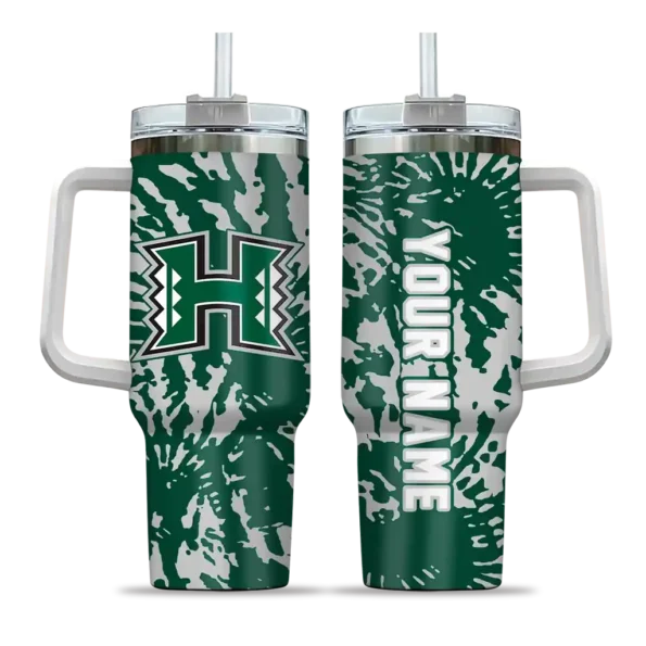personalized hawaii rainbow warriors burst swirl green curved tumbler best selling.webp