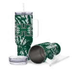 personalized hawaii rainbow warriors burst swirl green curved tumbler best selling.webp