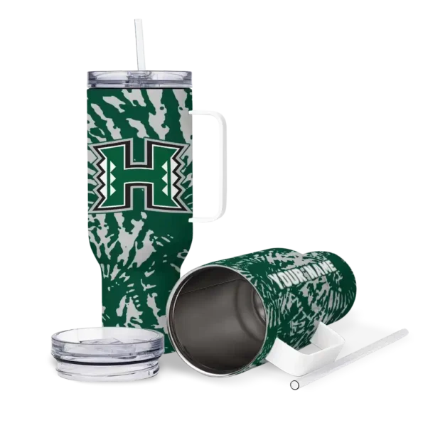 personalized hawaii rainbow warriors burst swirl green curved tumbler high quality.webp