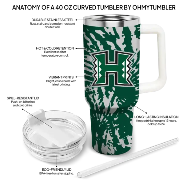 personalized hawaii rainbow warriors burst swirl green curved tumbler new arrival.webp