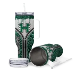 personalized hawaii rainbow warriors leopard zipper green curved tumbler best selling.webp