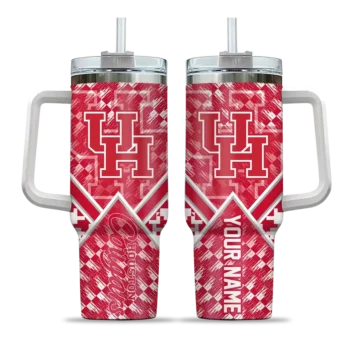 personalized houston cougars chevron angle red curved tumbler best selling.webp