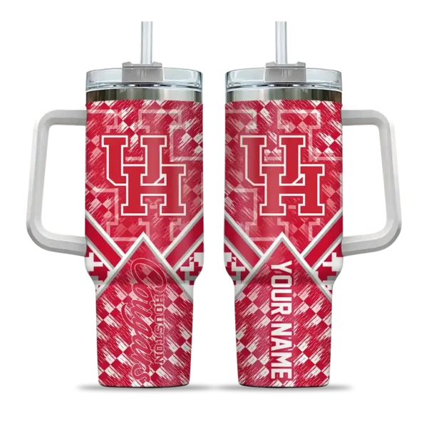 personalized houston cougars chevron angle red curved tumbler best selling.webp