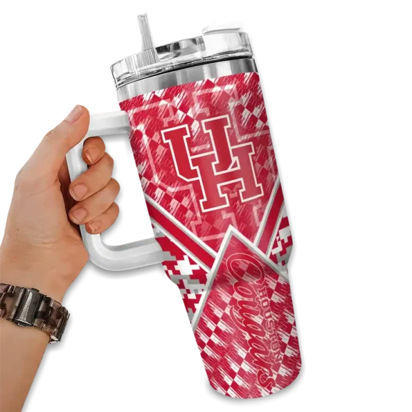personalized houston cougars chevron angle red curved tumbler fashion forward.webp