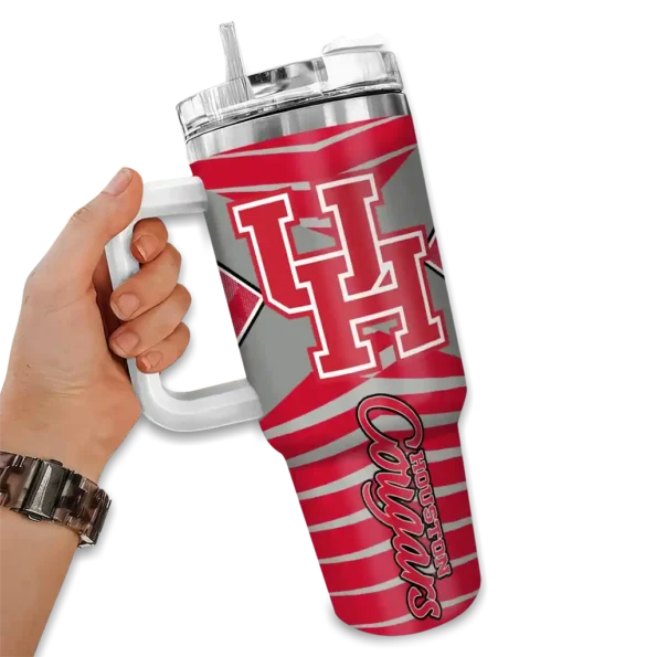 personalized houston cougars chevron layers red curved tumbler fashion forward.webp