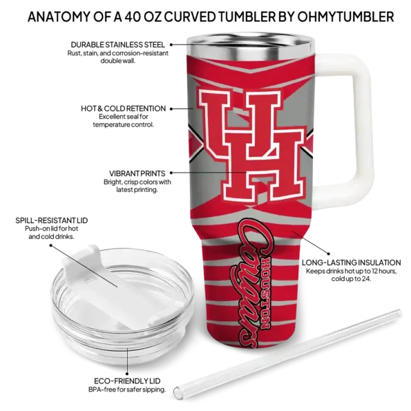 personalized houston cougars chevron layers red curved tumbler new arrival.webp