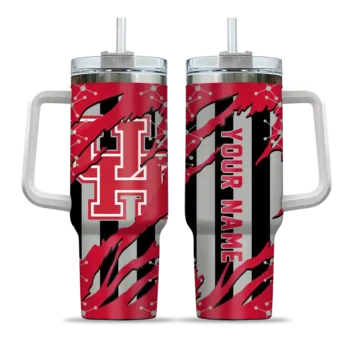personalized houston cougars claw cut red black curved tumbler best selling.webp