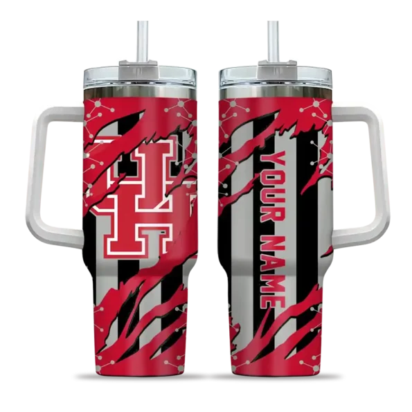 personalized houston cougars claw cut red black curved tumbler best selling.webp