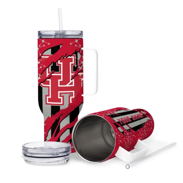 personalized houston cougars claw cut red black curved tumbler high quality.webp