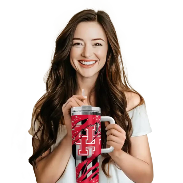 personalized houston cougars claw cut red black curved tumbler premium grade.webp