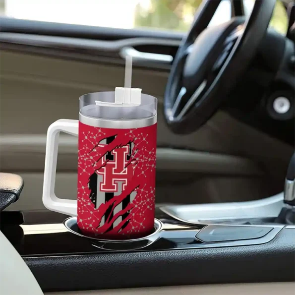 personalized houston cougars claw cut red black curved tumbler trendy.webp