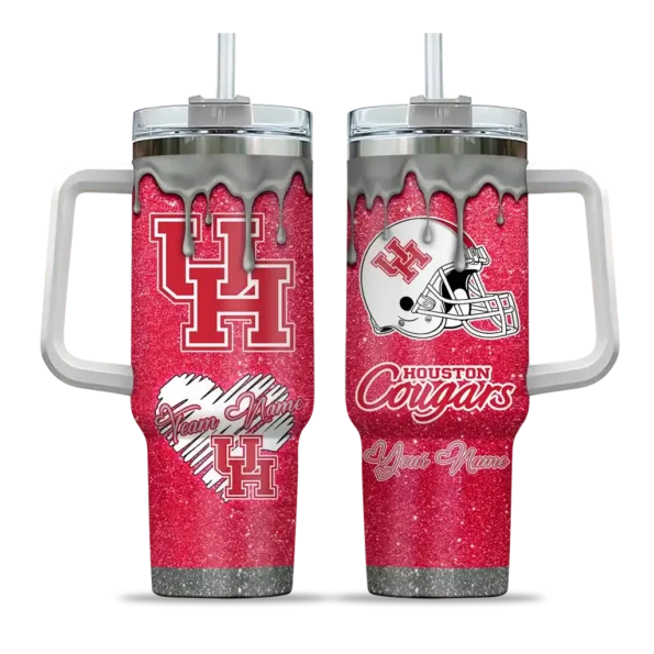 personalized houston cougars heart helmet motif red curved tumbler best selling.webp