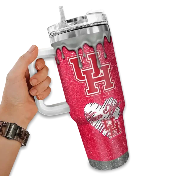 personalized houston cougars heart helmet motif red curved tumbler fashion forward.webp