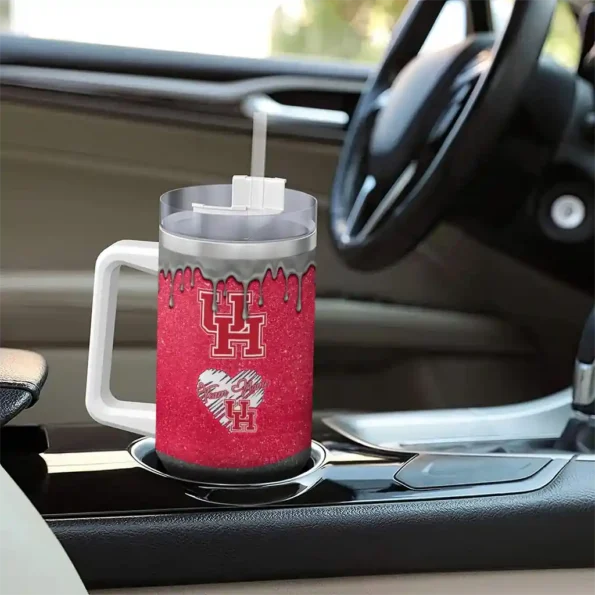 personalized houston cougars heart helmet motif red curved tumbler trendy.webp