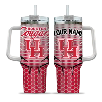 personalized houston cougars hex texture red curved tumbler best selling.webp