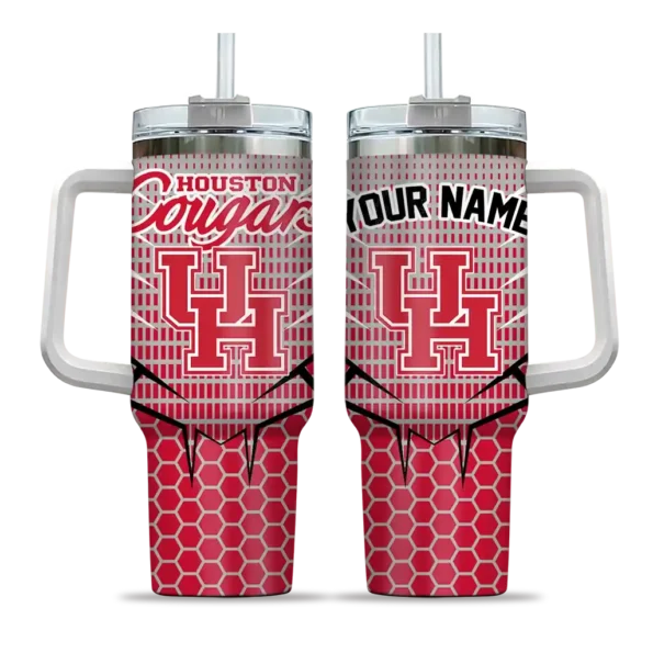 personalized houston cougars hex texture red curved tumbler best selling.webp