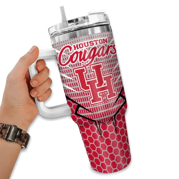 personalized houston cougars hex texture red curved tumbler fashion forward.webp
