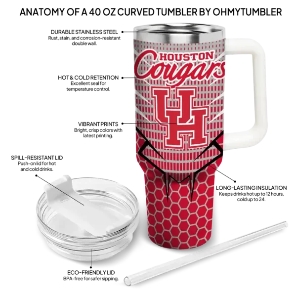 personalized houston cougars hex texture red curved tumbler new arrival.webp