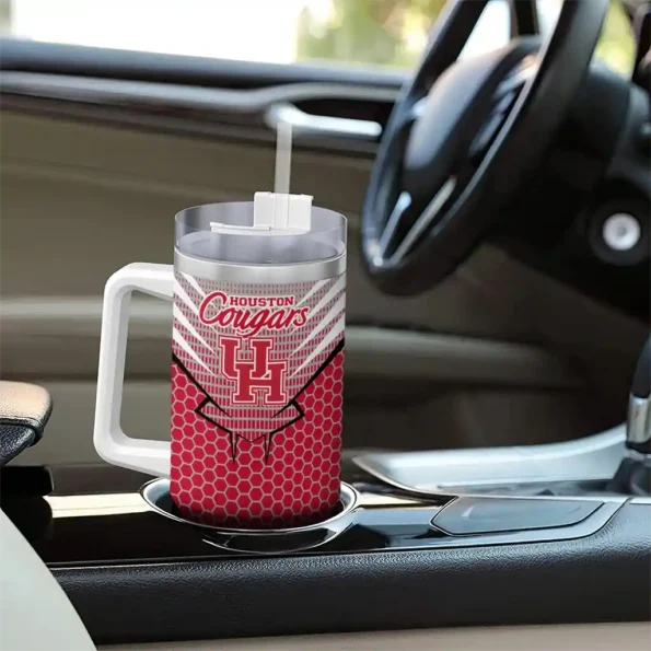personalized houston cougars hex texture red curved tumbler trendy.webp