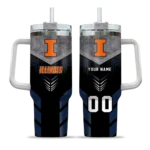 personalized illinois fighting illini arrow armor blue black curved tumbler best selling.webp