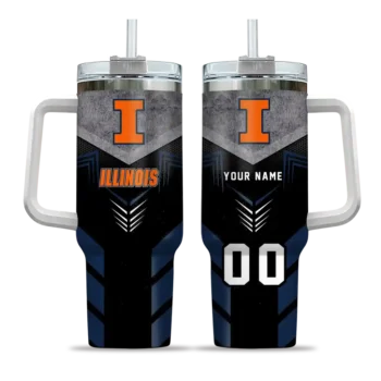 personalized illinois fighting illini arrow armor blue black curved tumbler best selling.webp