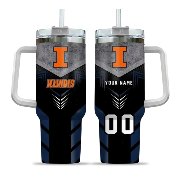 personalized illinois fighting illini arrow armor blue black curved tumbler best selling.webp