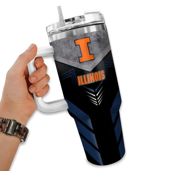 personalized illinois fighting illini arrow armor blue black curved tumbler fashion forward.webp