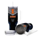 personalized illinois fighting illini arrow armor blue black curved tumbler best selling.webp