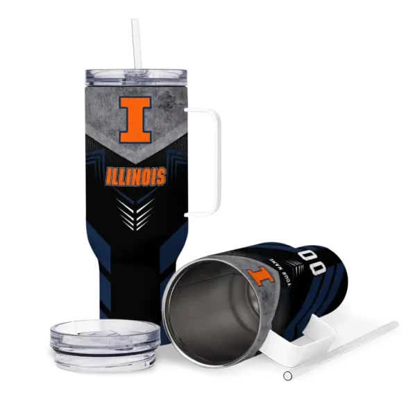 personalized illinois fighting illini arrow armor blue black curved tumbler high quality.webp