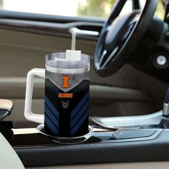 personalized illinois fighting illini arrow armor blue black curved tumbler trendy.webp