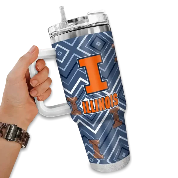 personalized illinois fighting illini bold diamonds blue curved tumbler fashion forward.webp