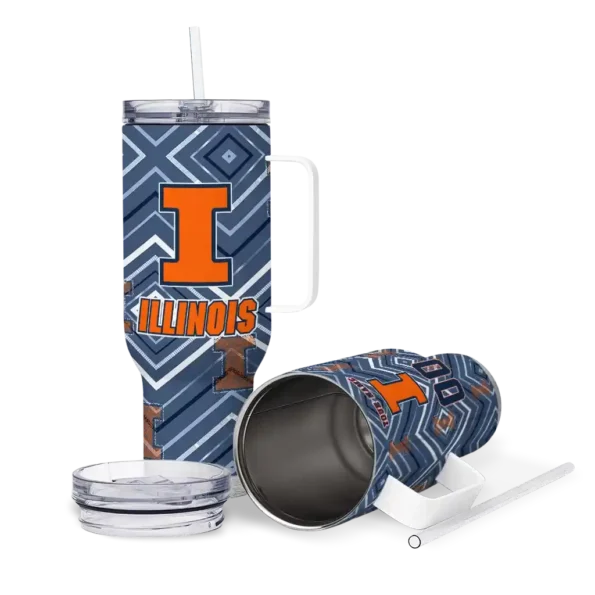 personalized illinois fighting illini bold diamonds blue curved tumbler high quality.webp