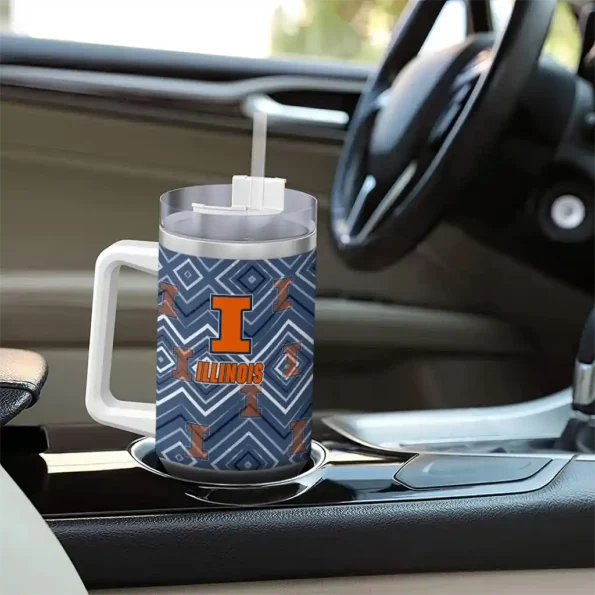 personalized illinois fighting illini bold diamonds blue curved tumbler trendy.webp