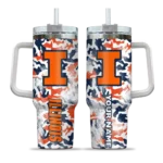 personalized illinois fighting illini camo mashup blue white curved tumbler best selling.webp