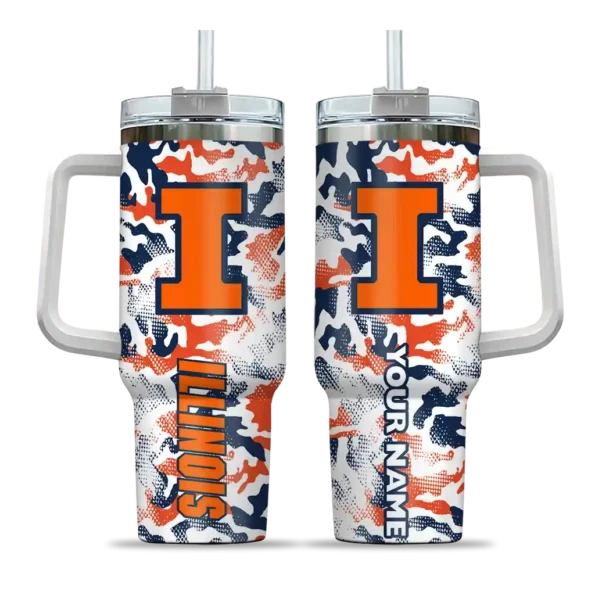 personalized illinois fighting illini camo mashup blue white curved tumbler best selling.webp