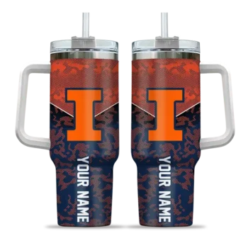 personalized illinois fighting illini chevron stripe blue curved tumbler best selling.webp