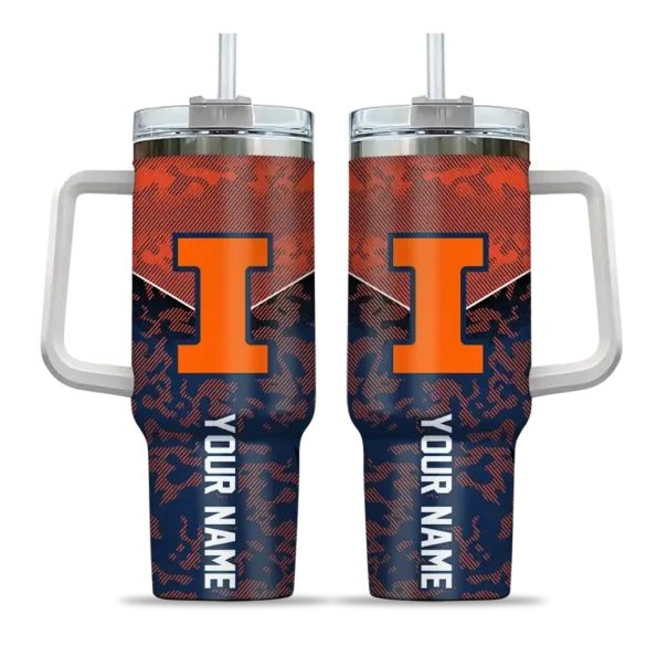 personalized illinois fighting illini chevron stripe blue curved tumbler best selling.webp