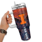 personalized illinois fighting illini chevron stripe blue curved tumbler best selling.webp