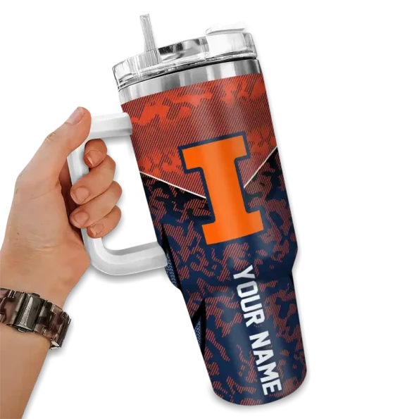 personalized illinois fighting illini chevron stripe blue curved tumbler fashion forward.webp