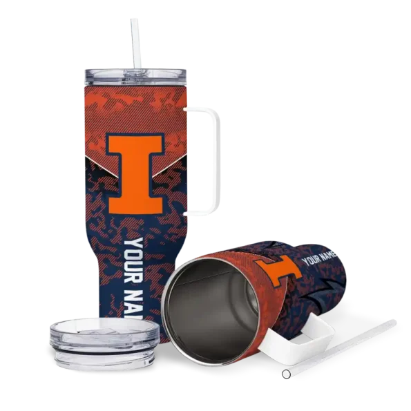 personalized illinois fighting illini chevron stripe blue curved tumbler high quality.webp