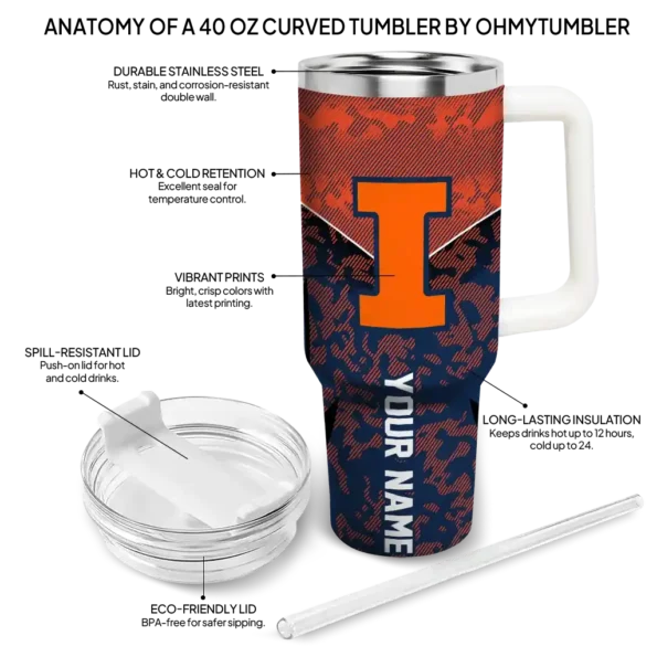 personalized illinois fighting illini chevron stripe blue curved tumbler new arrival.webp