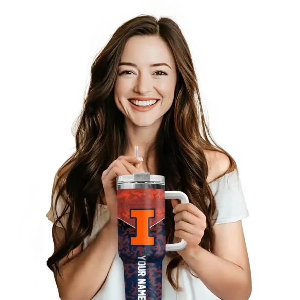 personalized illinois fighting illini chevron stripe blue curved tumbler premium grade.webp