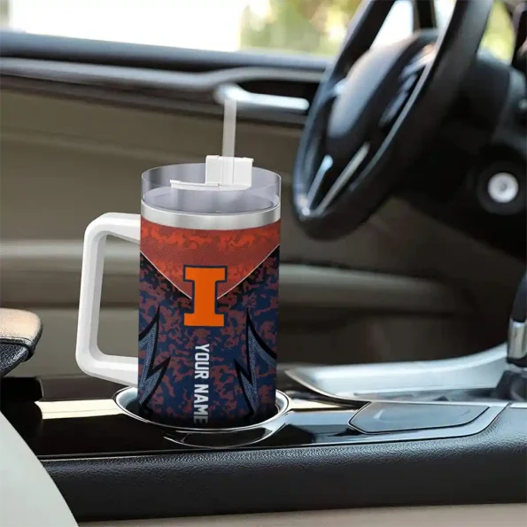 personalized illinois fighting illini chevron stripe blue curved tumbler trendy.webp